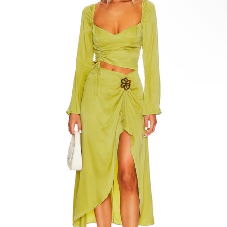 For Love & Lemons Allie Long Sleeve Cutout Cupro Blend Midi Dress